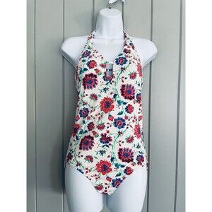 Garnet Hill Signature High-Neck Lattice One-Piece Swimsuit 6 Floral Print